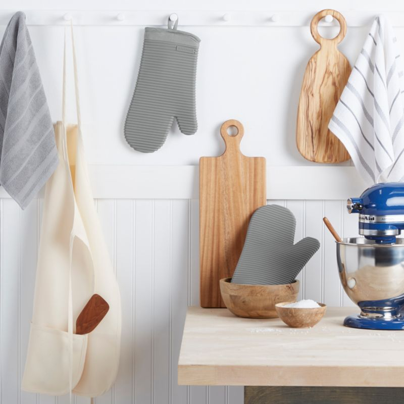 KitchenAid Matte Grey Ribbed Soft Silicone Oven Mitts, Set of 2