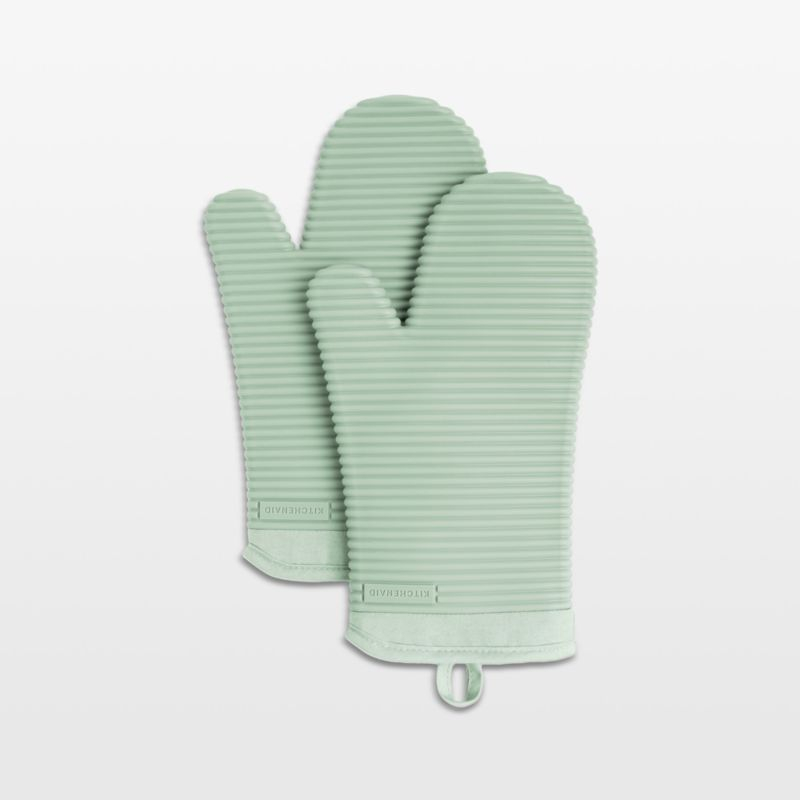 KitchenAid Pistachio Ribbed Soft Silicone Oven Mitts, Set of 2