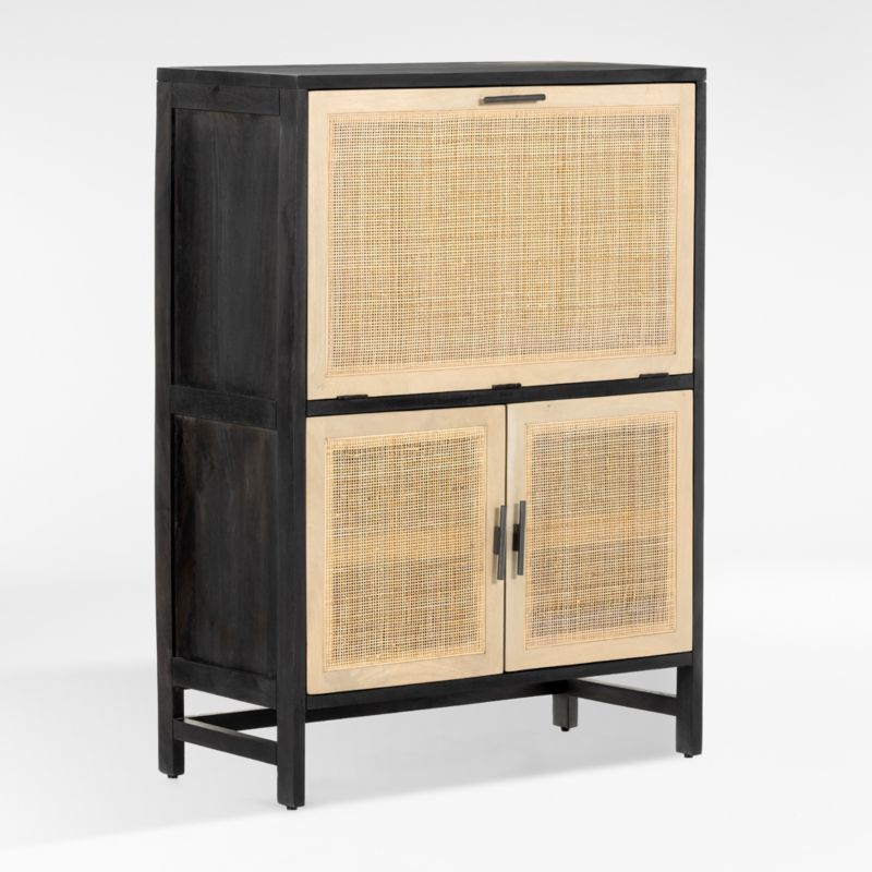 Caprice Black Wash Mango and Woven Cane Bar Cabinet