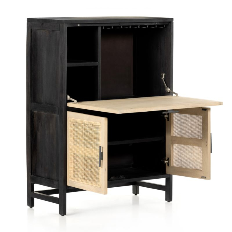 Caprice Black Wash Mango and Woven Cane Bar Cabinet