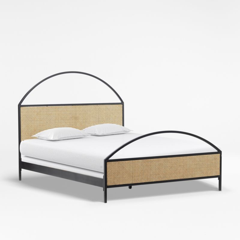 Contemporary Black King Panel Bed with Natural Cane Accents