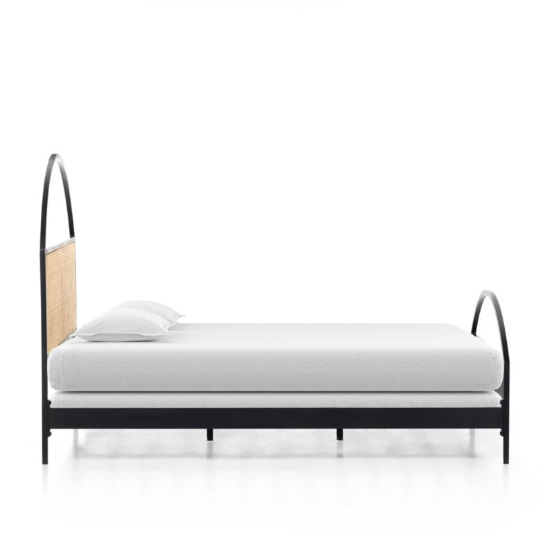 Contemporary Black King Panel Bed with Natural Cane Accents
