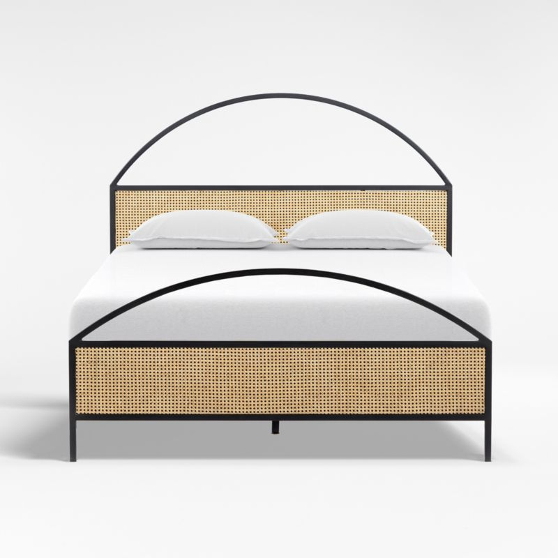 Contemporary Black King Panel Bed with Natural Cane Accents