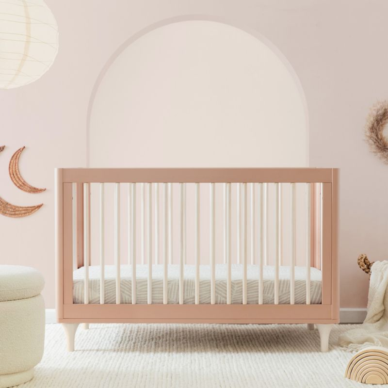 Babyletto Lolly Canyon Pink & Washed Natural Wood 3-in-1 Convertible Baby Crib with Toddler Bed Conversion Kit