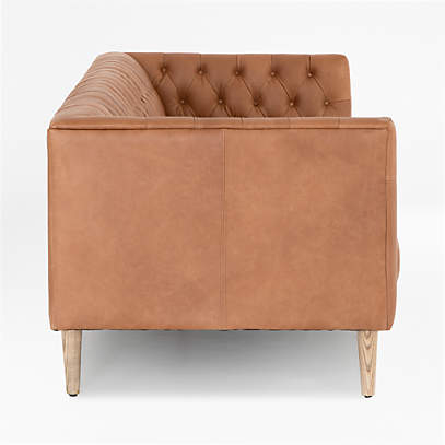 Rollins 90" Natural Washed Camel Leather Button Tufted Sofa