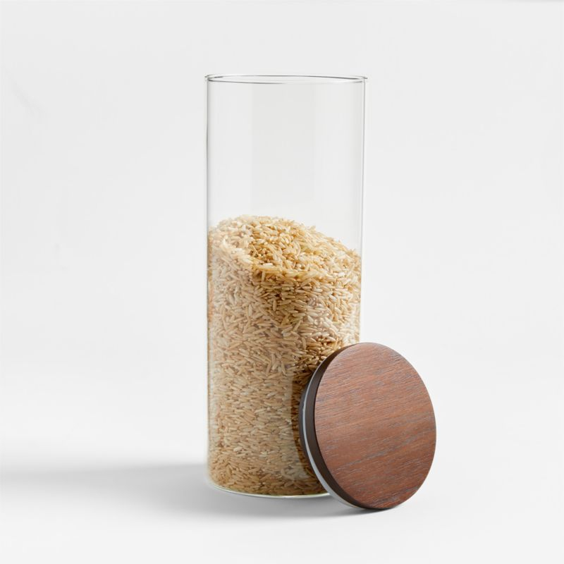 Large Round Glass Canister with FSC-Certified Dark Acacia Wood Lids
