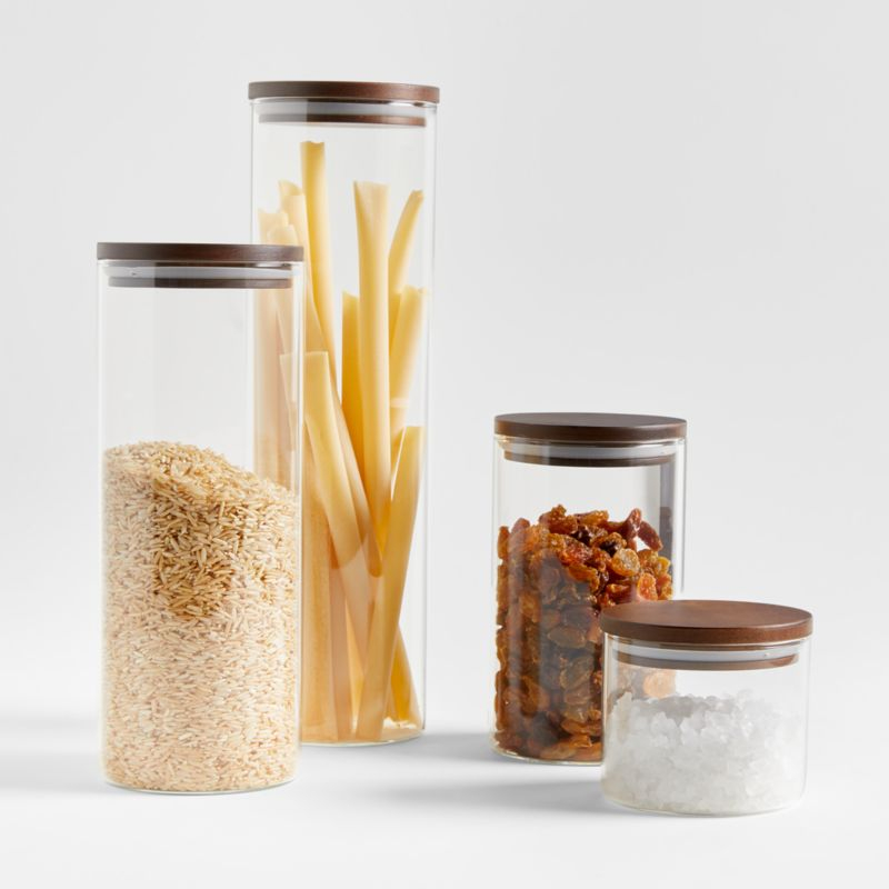 Large Round Glass Canister with FSC-Certified Dark Acacia Wood Lids