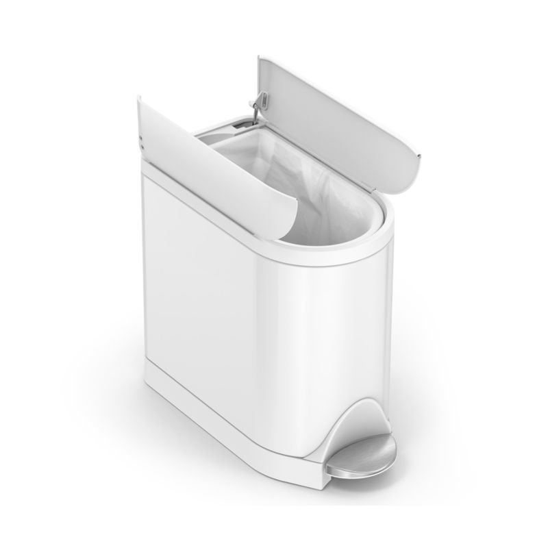 Simplehuman 10 Liter Butterfly Lid Bathroom Trash Can, White Steel