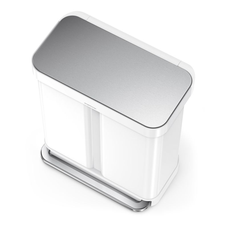 Simplehuman 58 Liter Recycling Kitchen Trash Can with Liner Pocket, White Steel