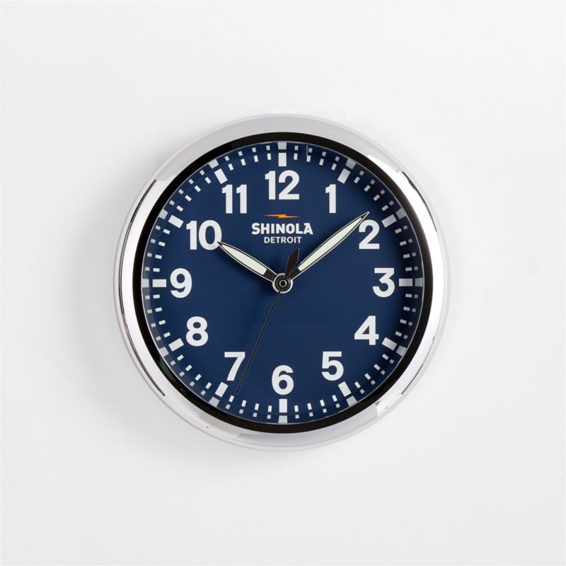 Shinola Runwell Chrome & Navy Blue Wall Clock