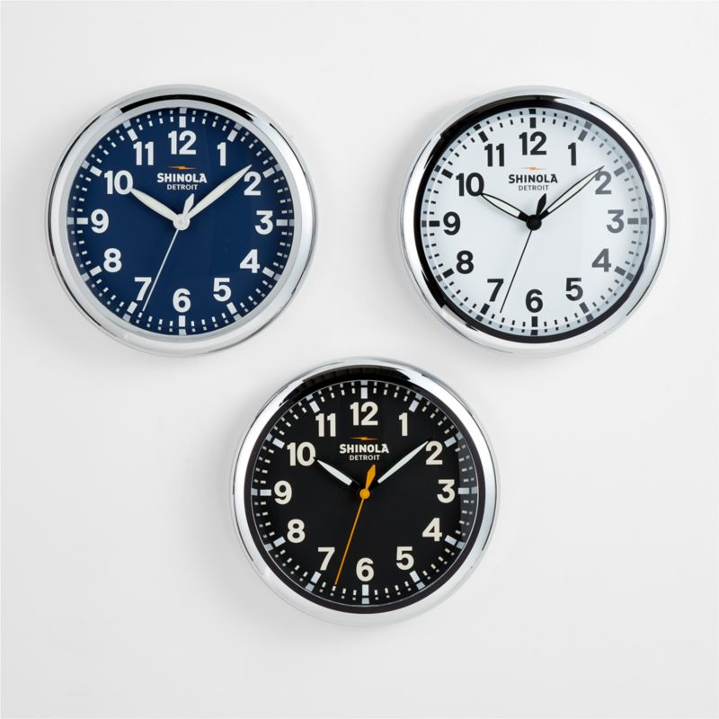 Shinola Runwell Chrome & Navy Blue Wall Clock