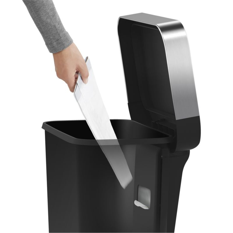 Simplehuman 45 Liter Rectangular Kitchen Trash Can with Liner Pocket, Black Plastic