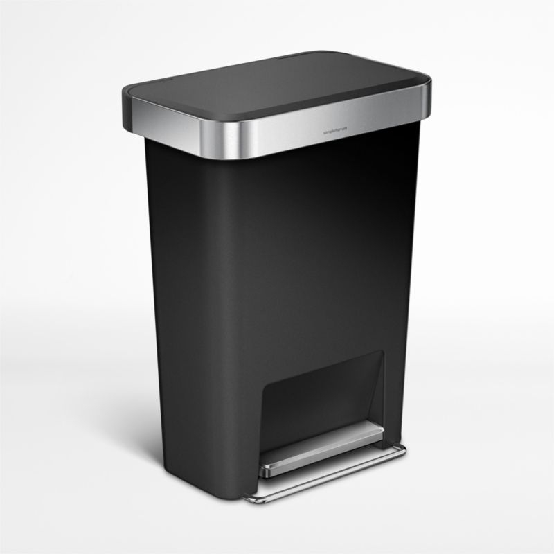 Simplehuman 45 Liter Rectangular Kitchen Trash Can with Liner Pocket, Black Plastic
