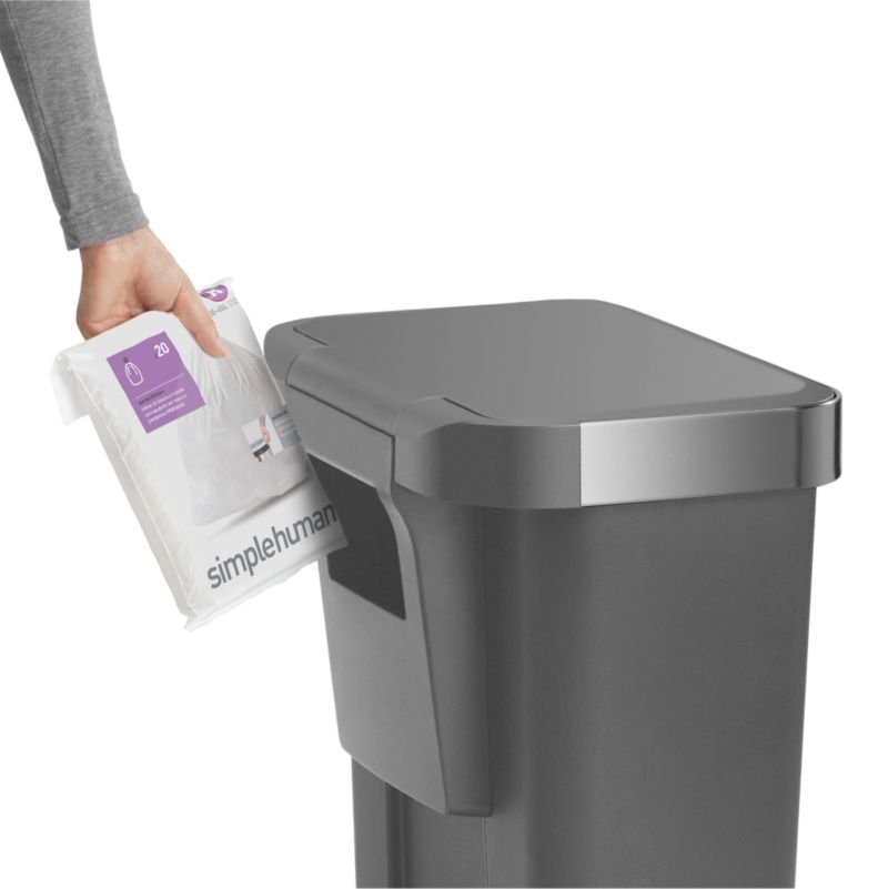 Simplehuman 45 Liter Rectangular Kitchen Trash Can with Liner Pocket, Grey Plastic