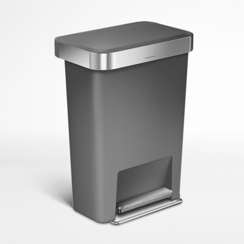 Simplehuman 45 Liter Rectangular Kitchen Trash Can with Liner Pocket, Grey Plastic