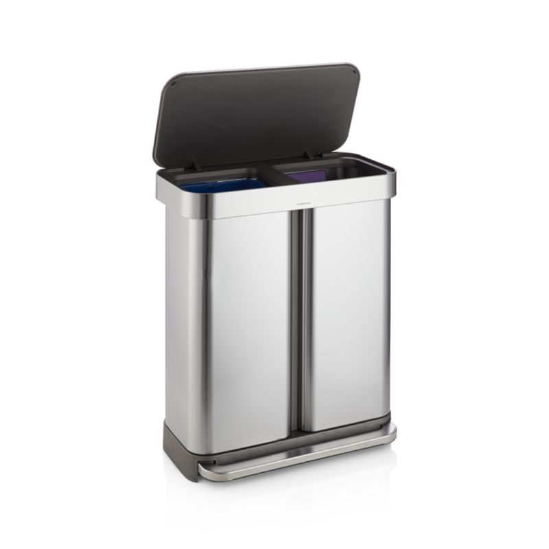 Simplehuman 58 Liter Recycling Kitchen Trash Can with Liner Pocket, Brushed Stainless Steel