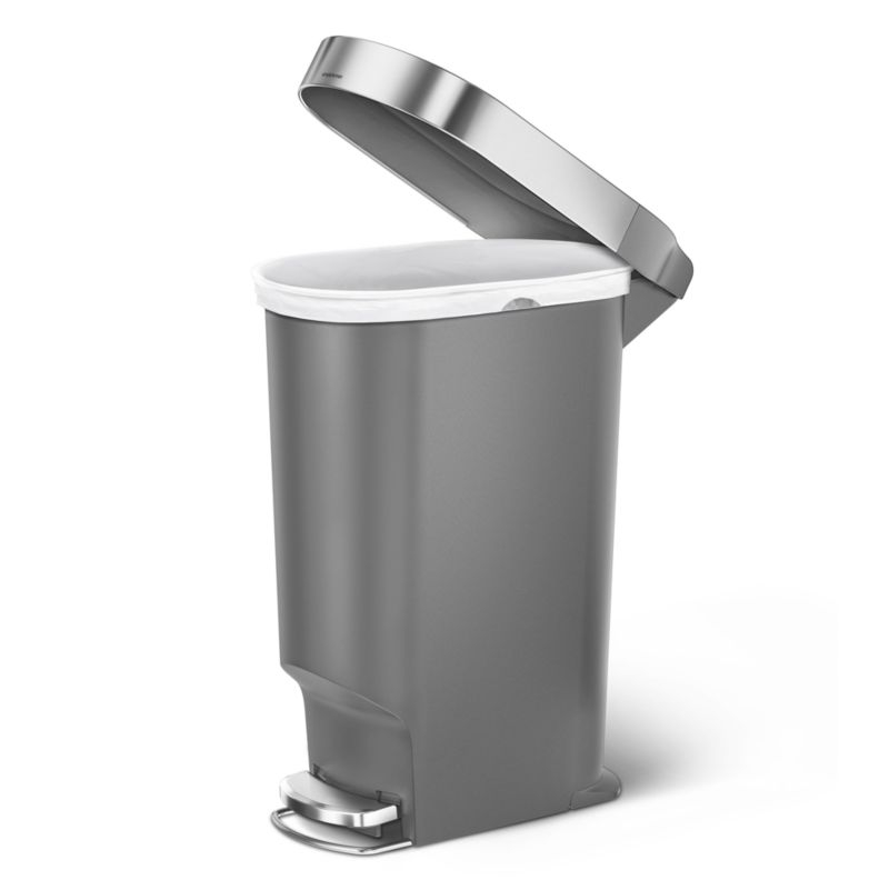 Simplehuman 40 Liter Slim Liner Rim Trash Can, Grey Plastic