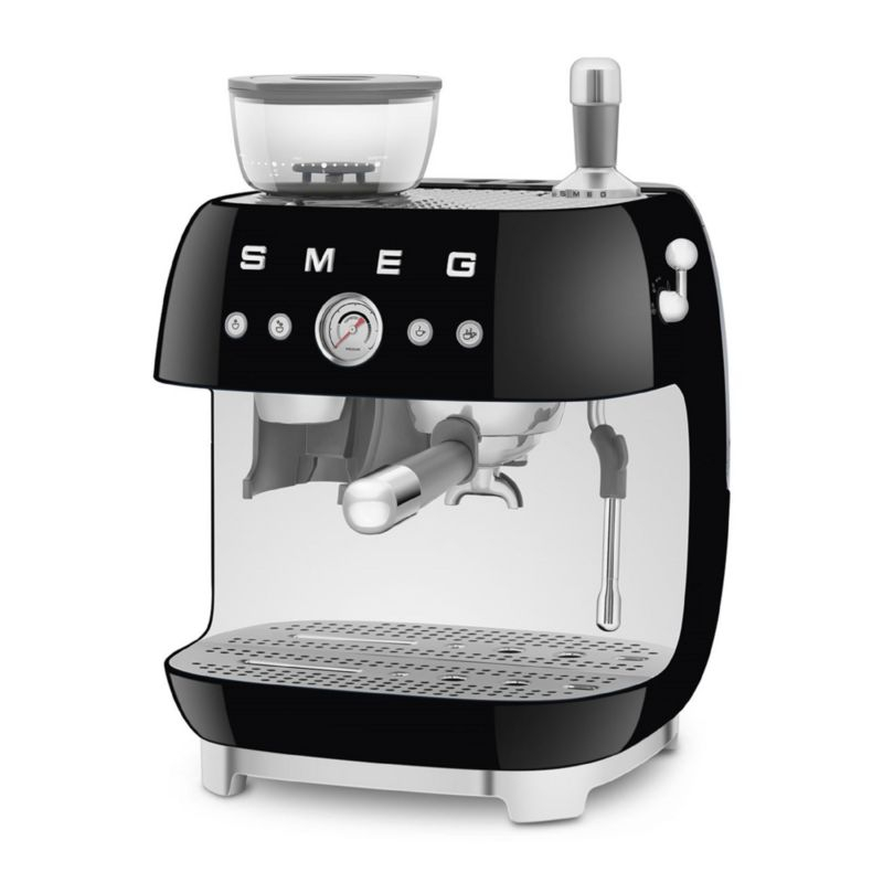 SMEG Black Semi-Automatic Coffee and Espresso Machine with Milk Frother