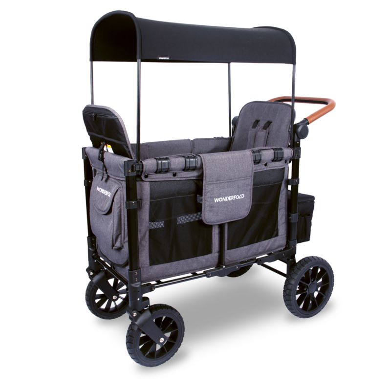 Wonderfold W2 Luxe Charcoal Gray Double Kids Stroller Wagon