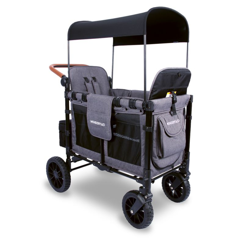 Wonderfold W2 Luxe Charcoal Gray Double Kids Stroller Wagon