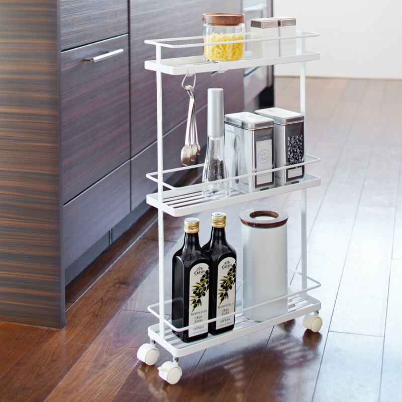Yamazaki White Steel Rolling Kitchen Storage Cart