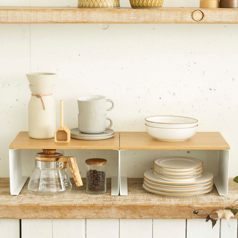 Yamazaki Tosca Large White Wood-Top Stackable Kitchen Rack