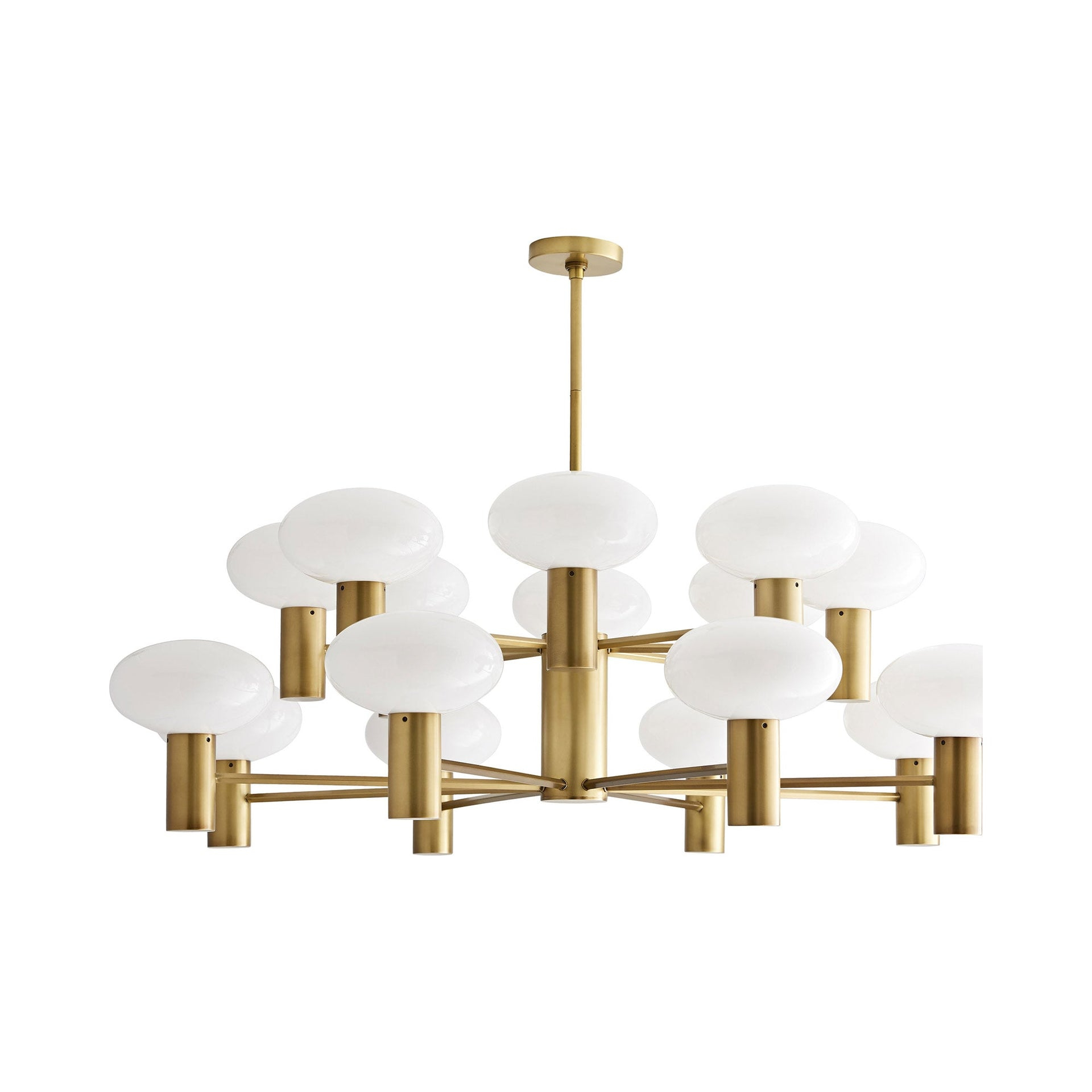 Antique Brass 16-Light Opal Glass Chandelier