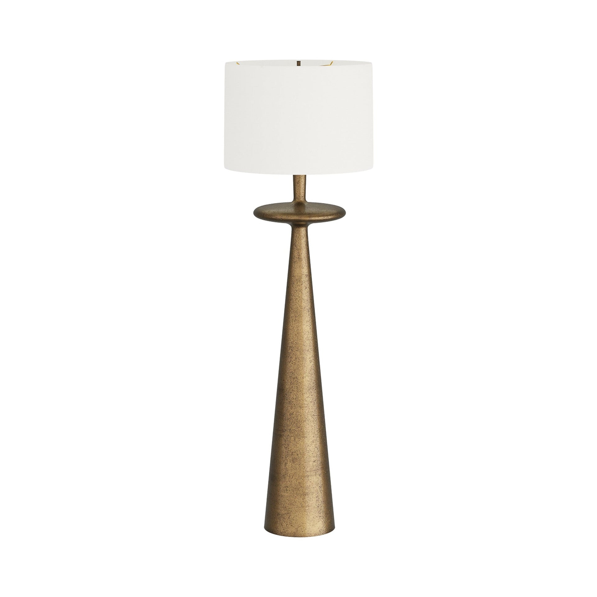 Antique Brass Mid-Century Modern Floor Lamp with Off-White Shade
