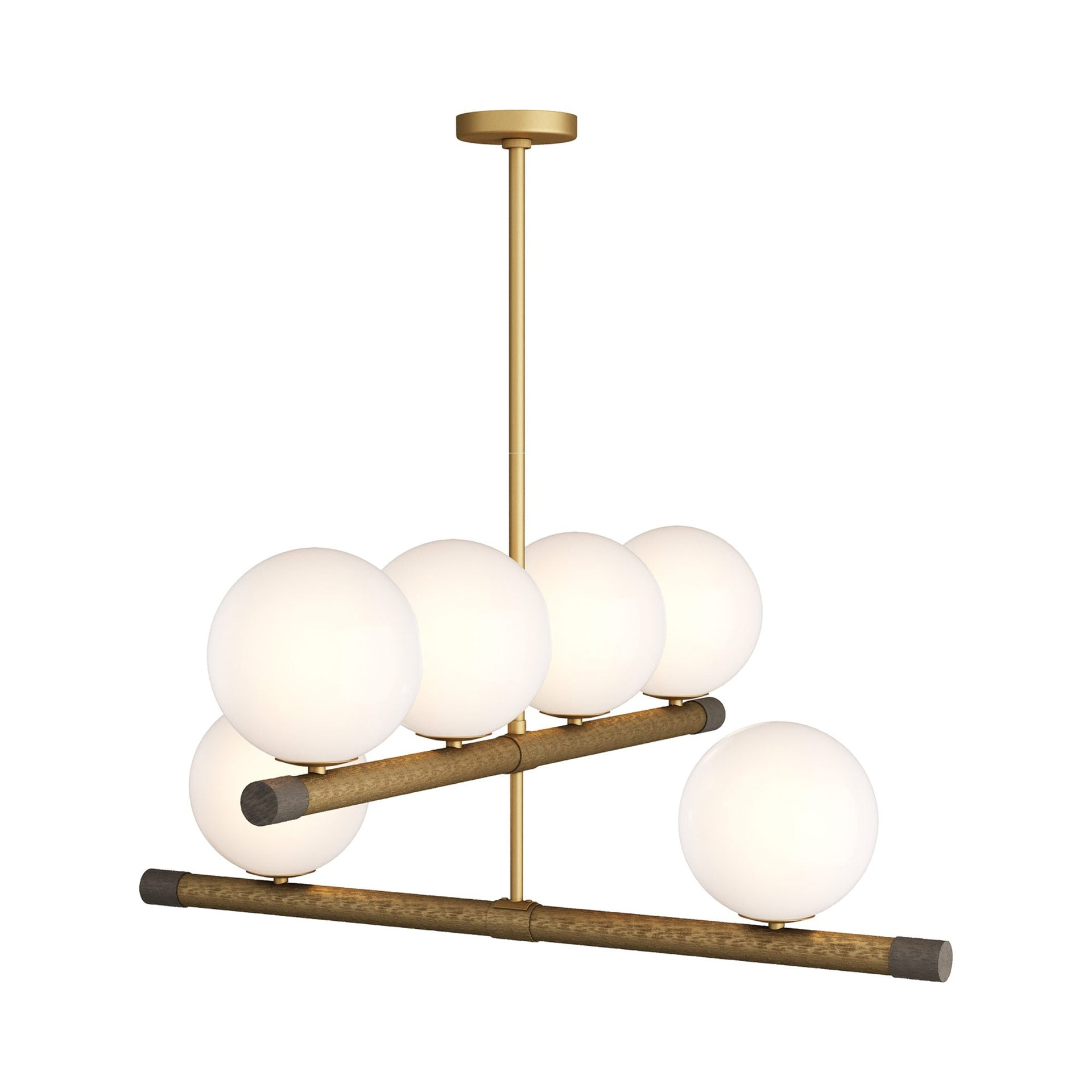 Mid-Century Modern Brass and Opal Glass Chandelier