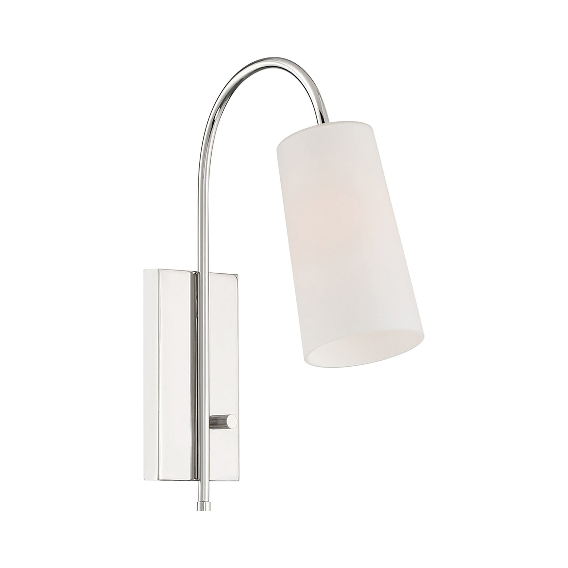 Alexa 1-Light Polished Nickel Dimmable Wall Sconce with White Glass Shade