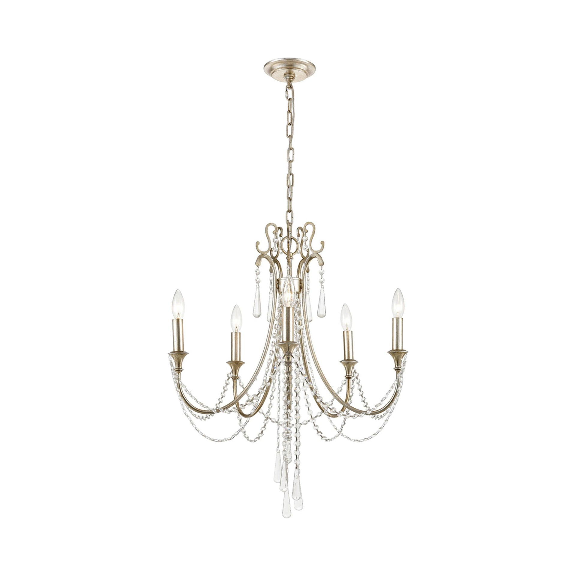 5 Light Chandelier-Hand Cut Crystal Type-Antique Silver Finish   -Traditional Installation Crystorama Lighting Arc-1905-Sa-Cl-Mwp