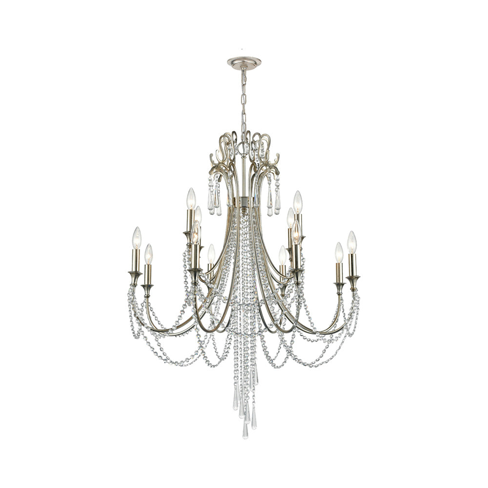 Arcadia 12 Light Antique Silver Chandelier by Crystorama ARC-1909-SA-CL-MWP in Silver Finish