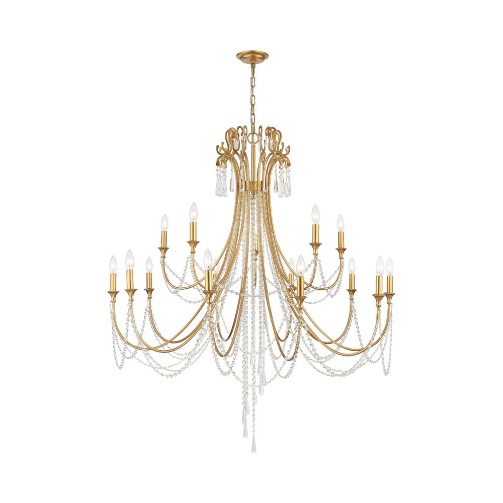 Crystorama Arcadia 15 Light Antique Gold Chandelier - 46.25"W x 54.75"H