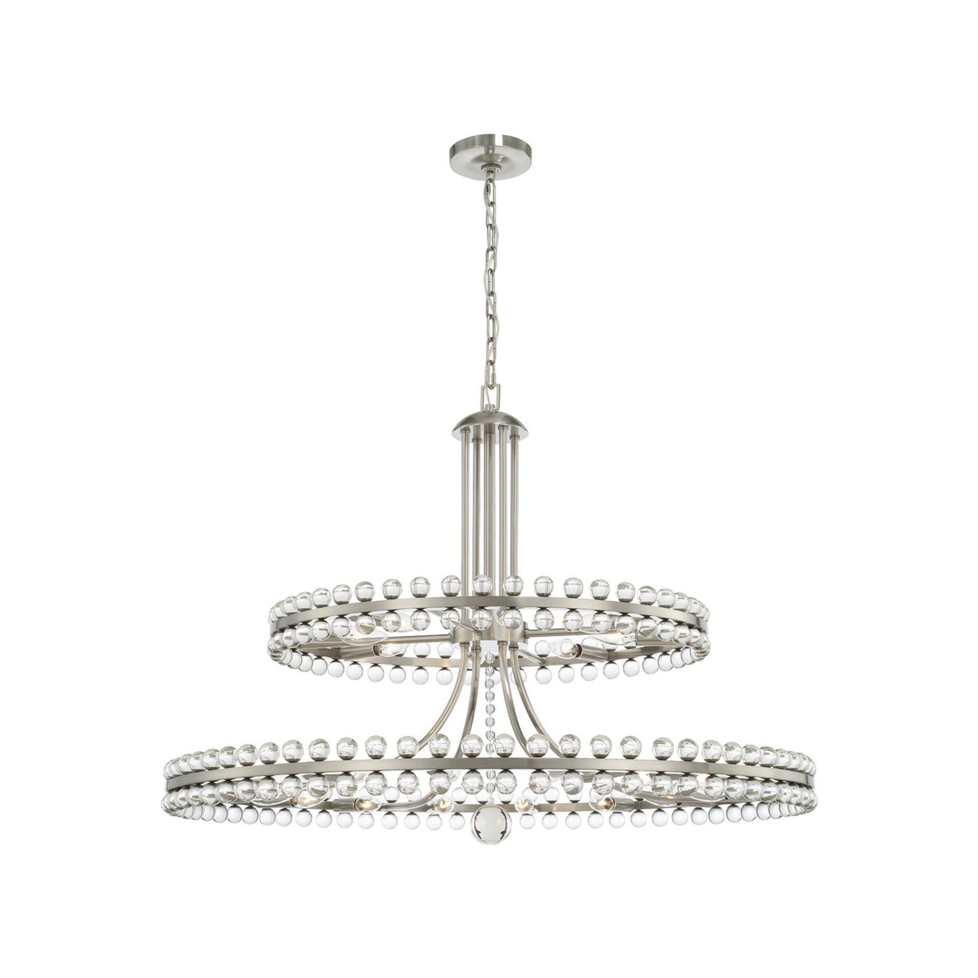 Brushed Nickel and Crystal 24-Light Chandelier with Glass Beads