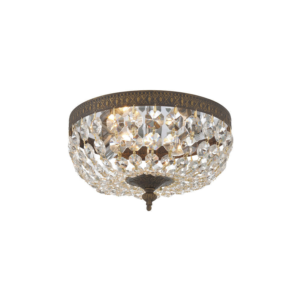 English Bronze Flush Mount with Clear Italian Crystals
