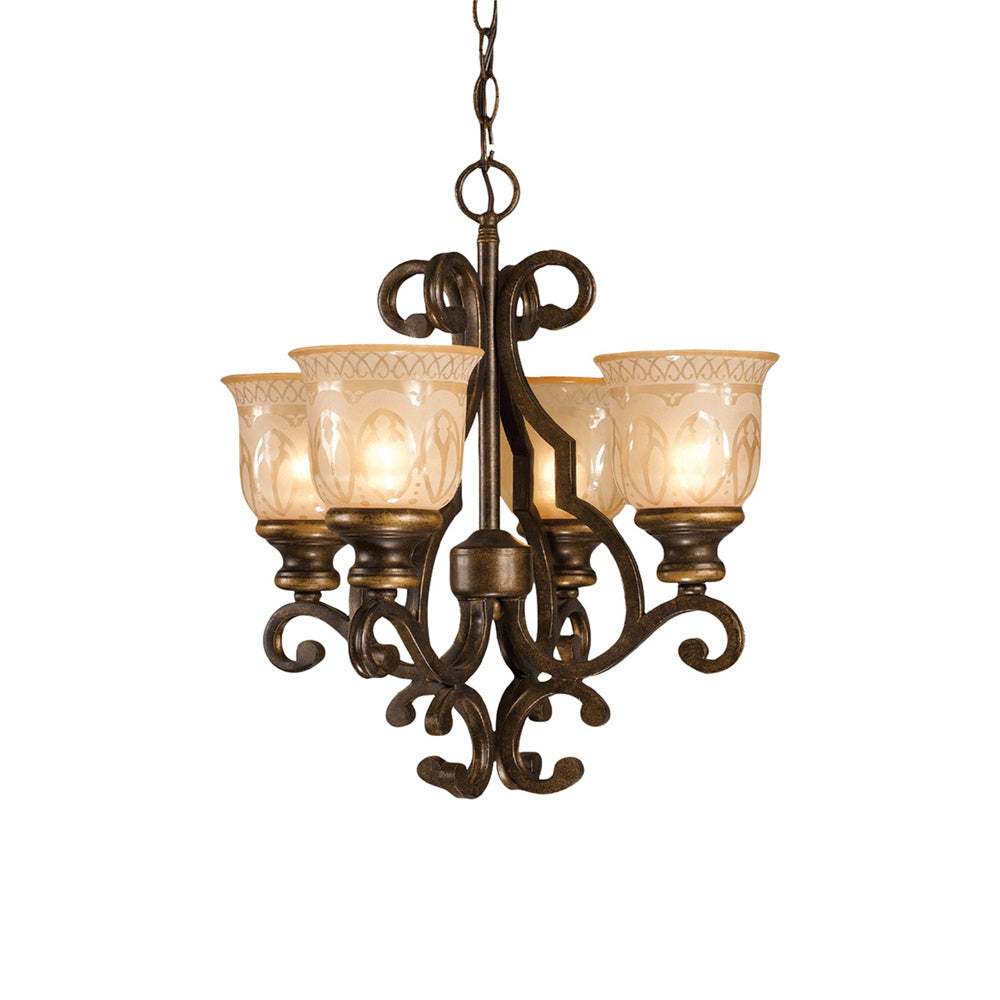 Bronze Umber Mini Crystal Glass 4-Light Chandelier