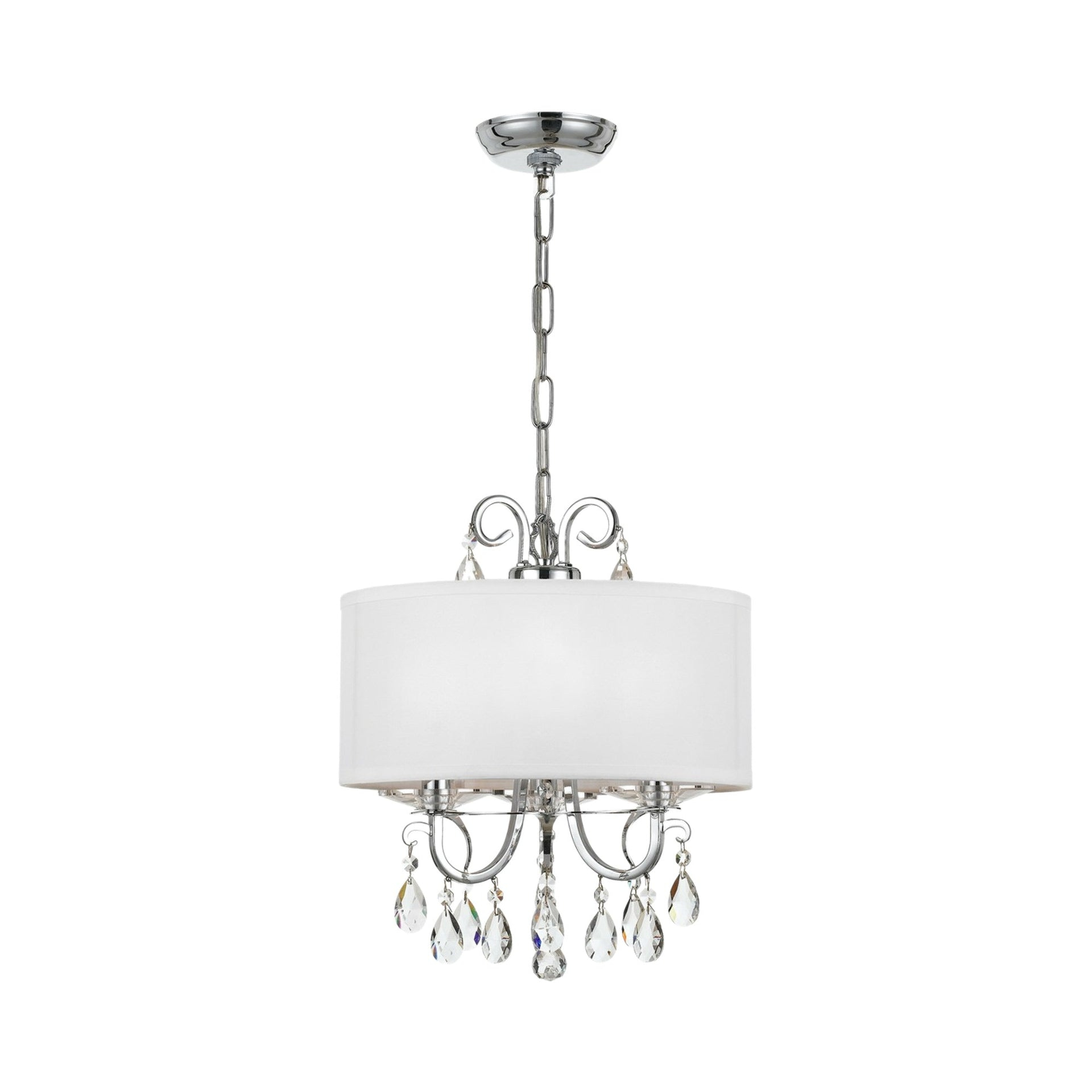 Mini Chrome Finish 3-Light Chandelier with Spectra Crystals and Silk Shade