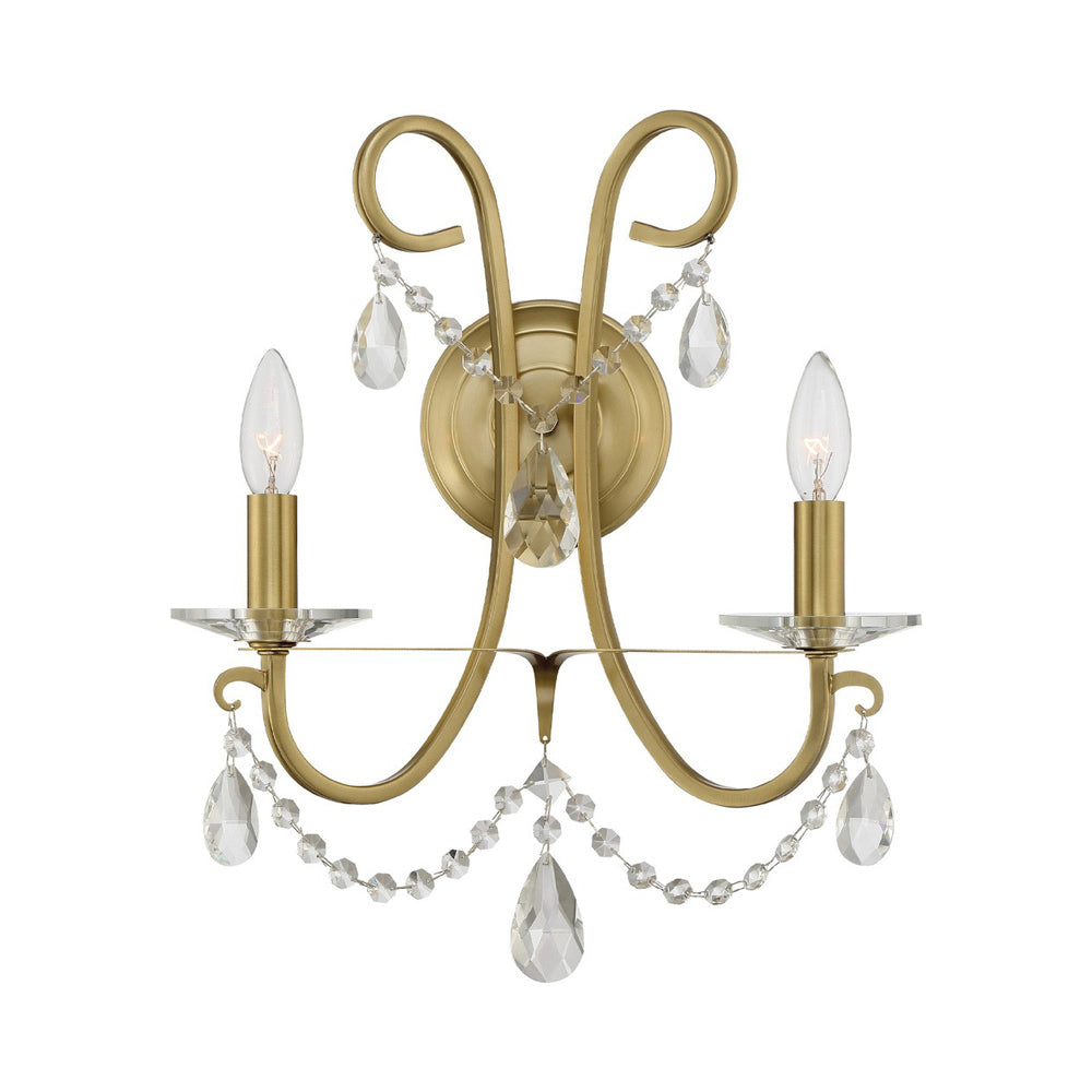 Vibrant Gold 2-Light Sconce with Clear Swarovski Crystals