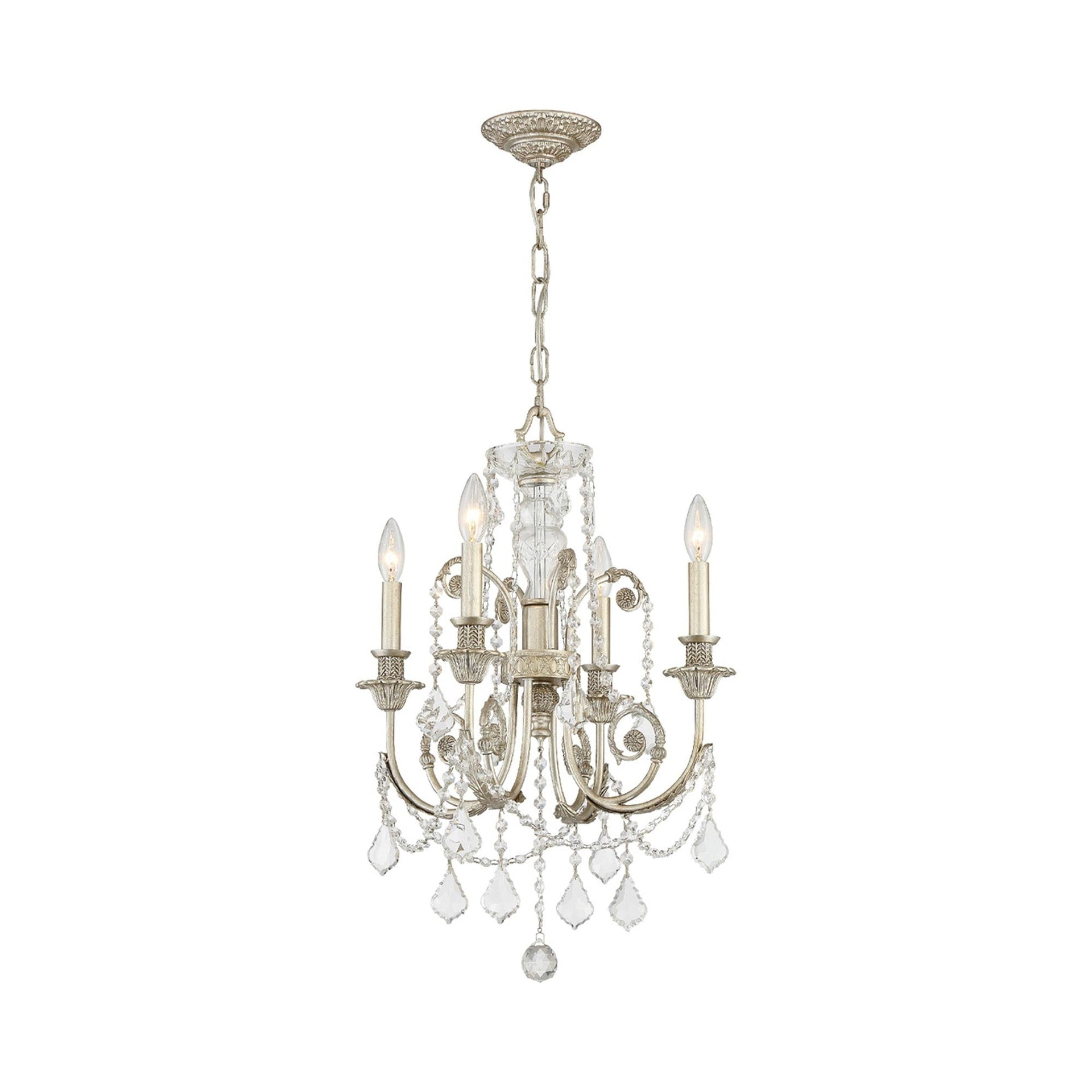 Olde Silver Mini Crystal 4-Light Chandelier