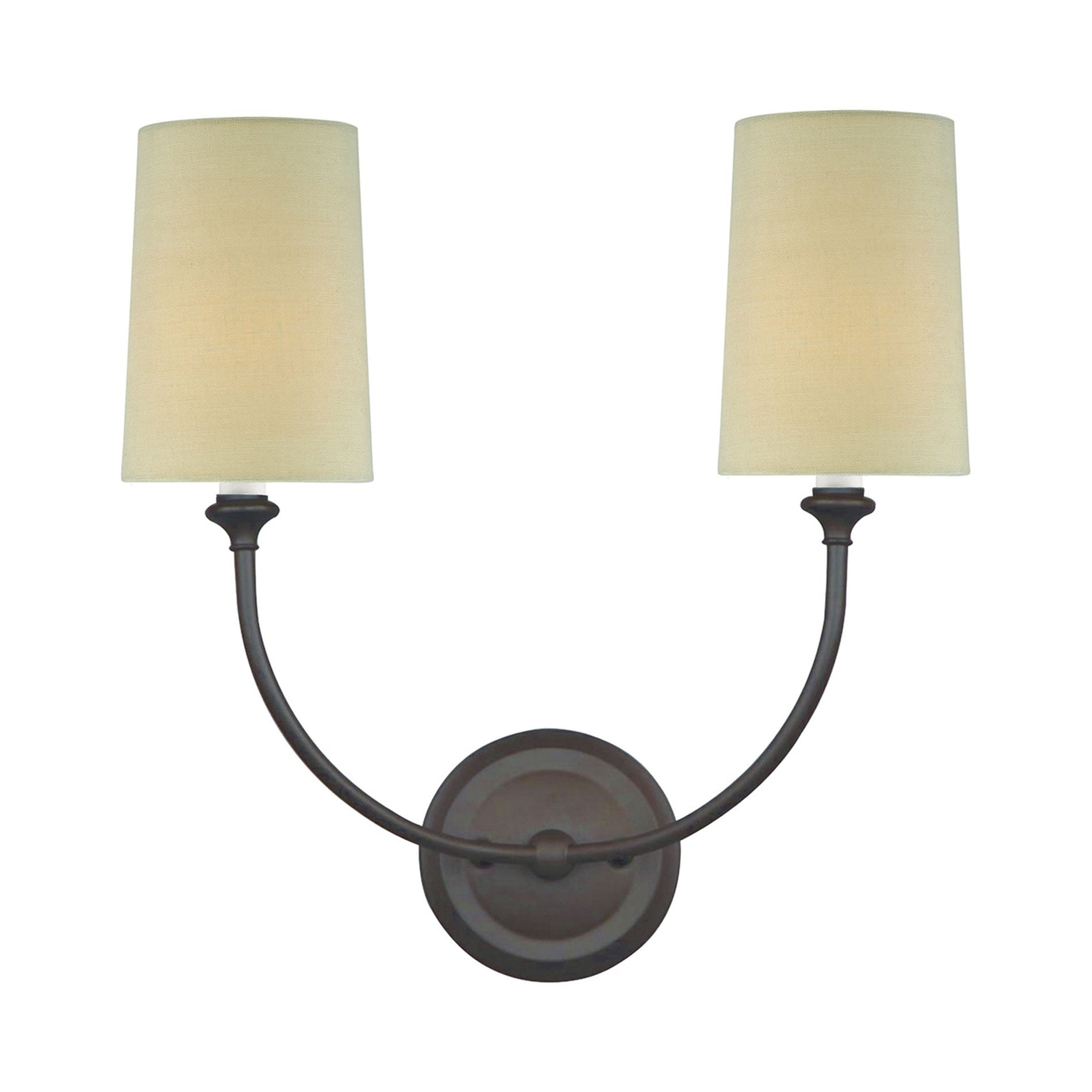 Dark Bronze Dual-Light Sconce with Flax Linen Silk Shades