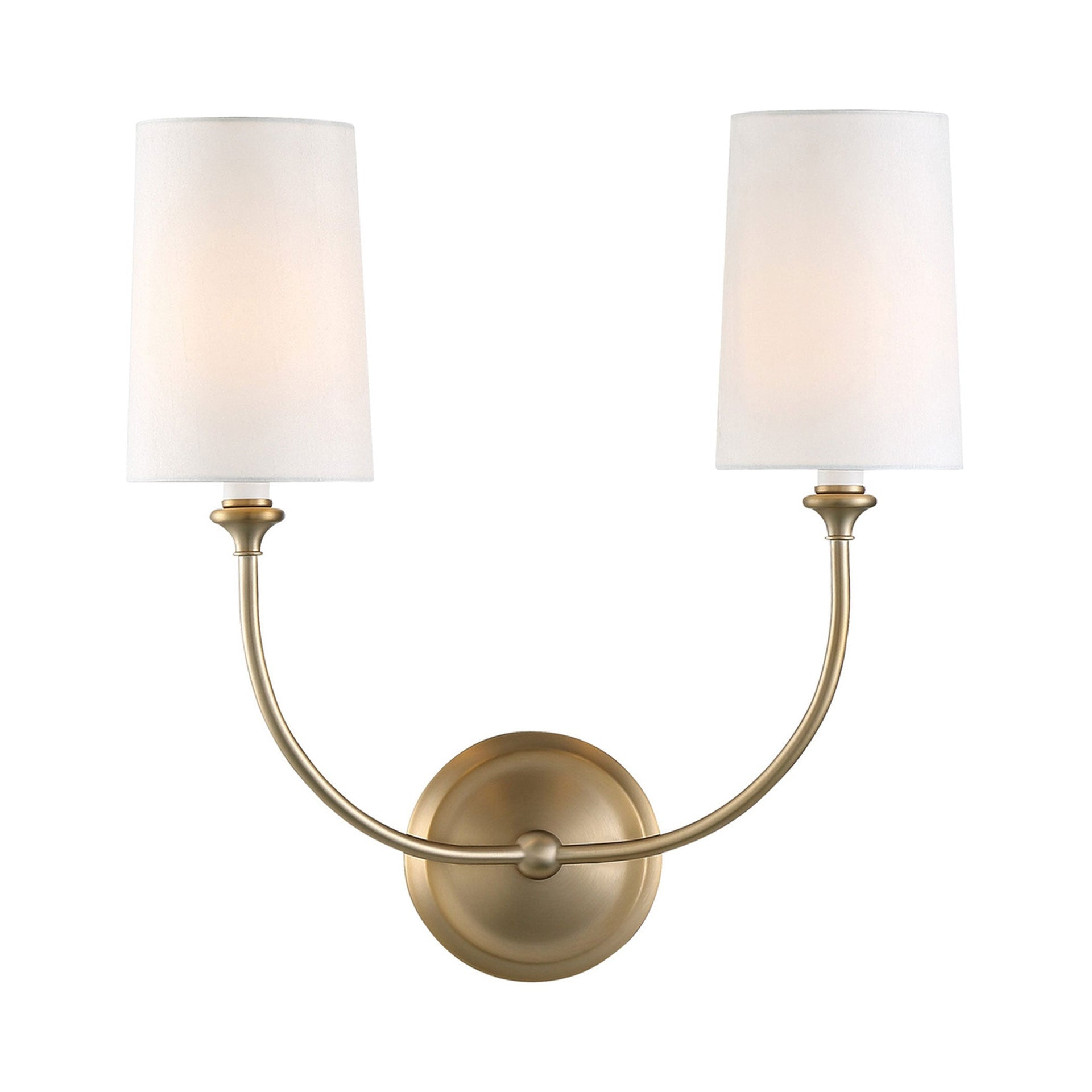 Sylvan Vibrant Gold Brass 2-Light Dimmable Sconce with Silk Shade