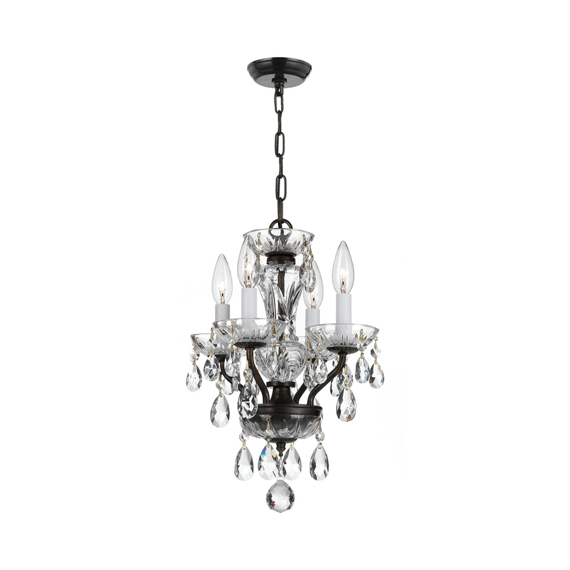 Crystorama Traditional Crystal 4 -Light Distressed Bronze Traditional Crystal For Use in Bedrooms, Dining Rooms, Foyers, Kitchens, Living Rooms Chandelier