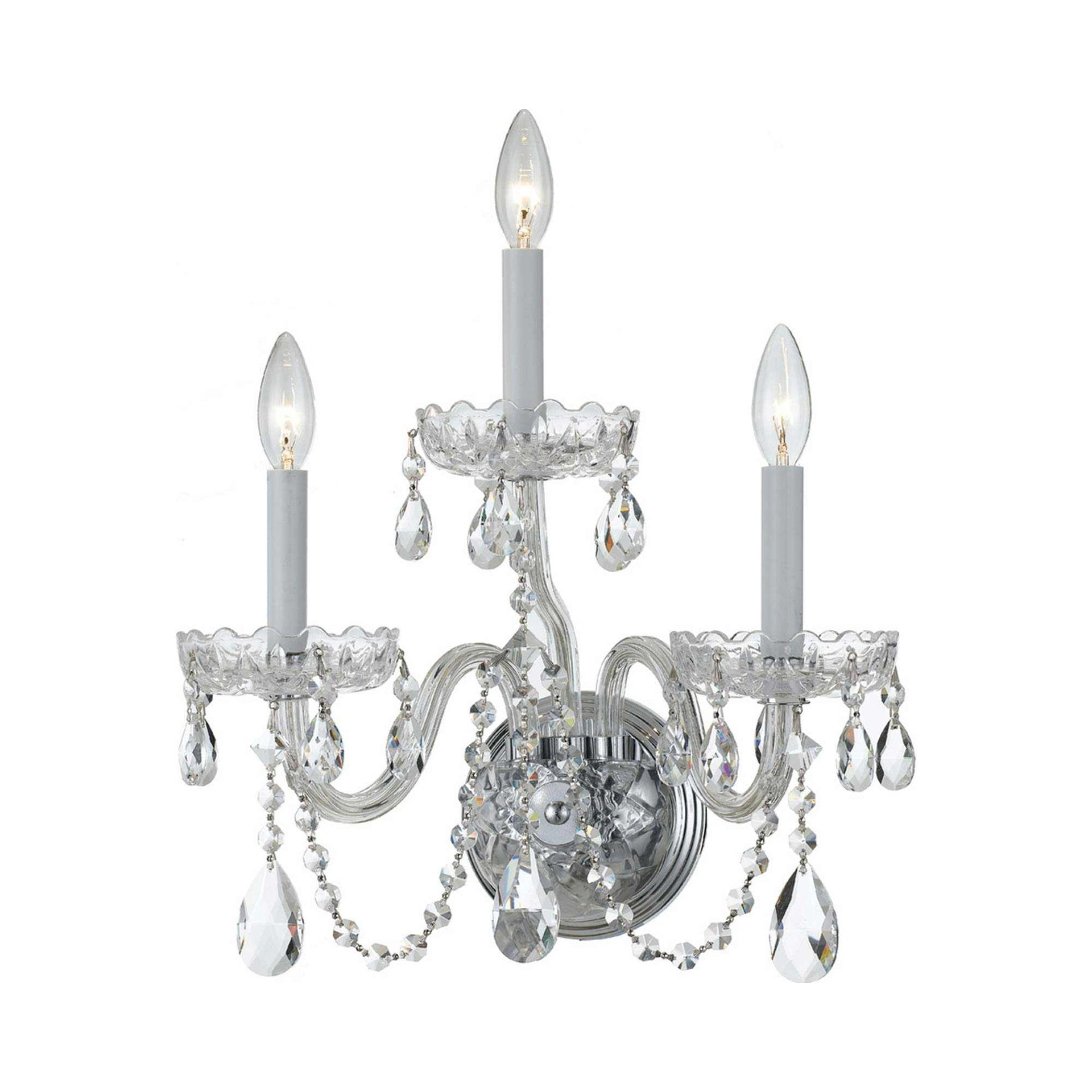 Traditional Crystal 3 Light Spectra Crystal Polished Chrome Sconce