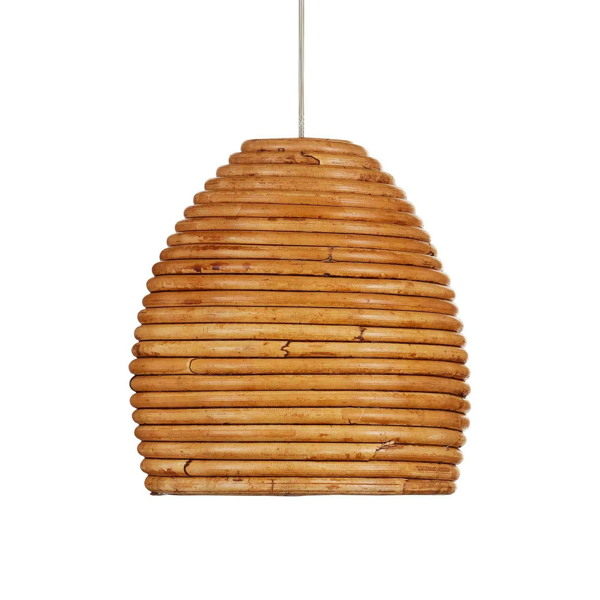 Beehive Rattan Shade Silver Finish 1-Light Pendant