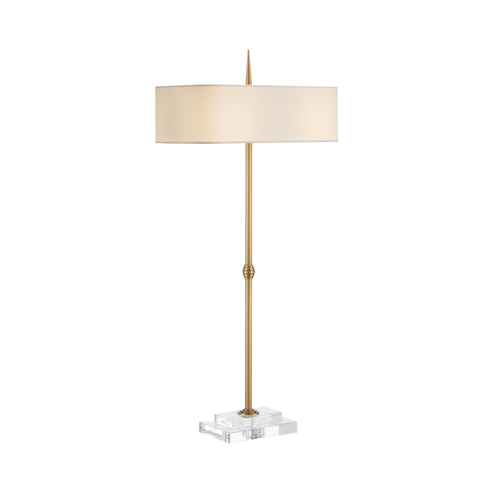 Antique Brass and Bone Linen Adjustable Table Lamp with Crystal Base