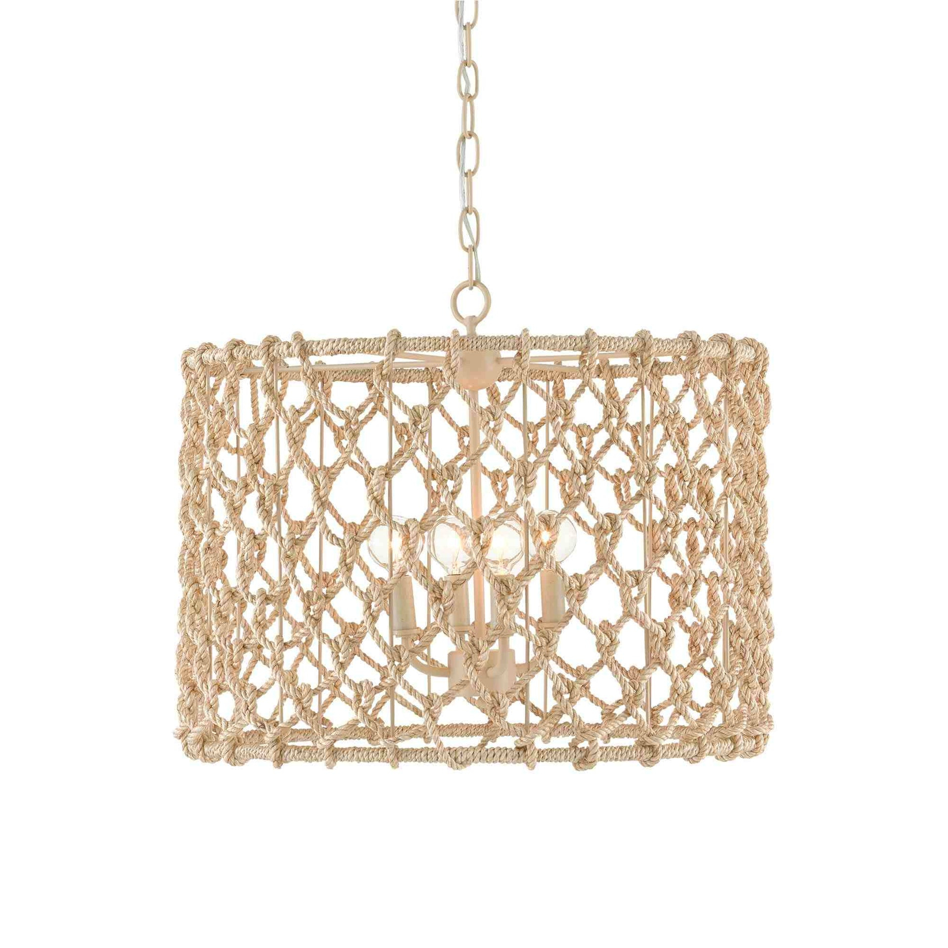 Beige and Smokewood Rope Drum Chandelier with 4 Lights