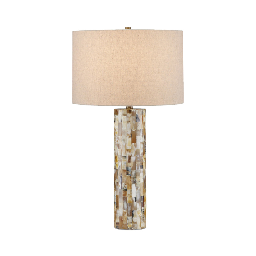 Beige Linen and Natural Horn Inlay Table Lamp