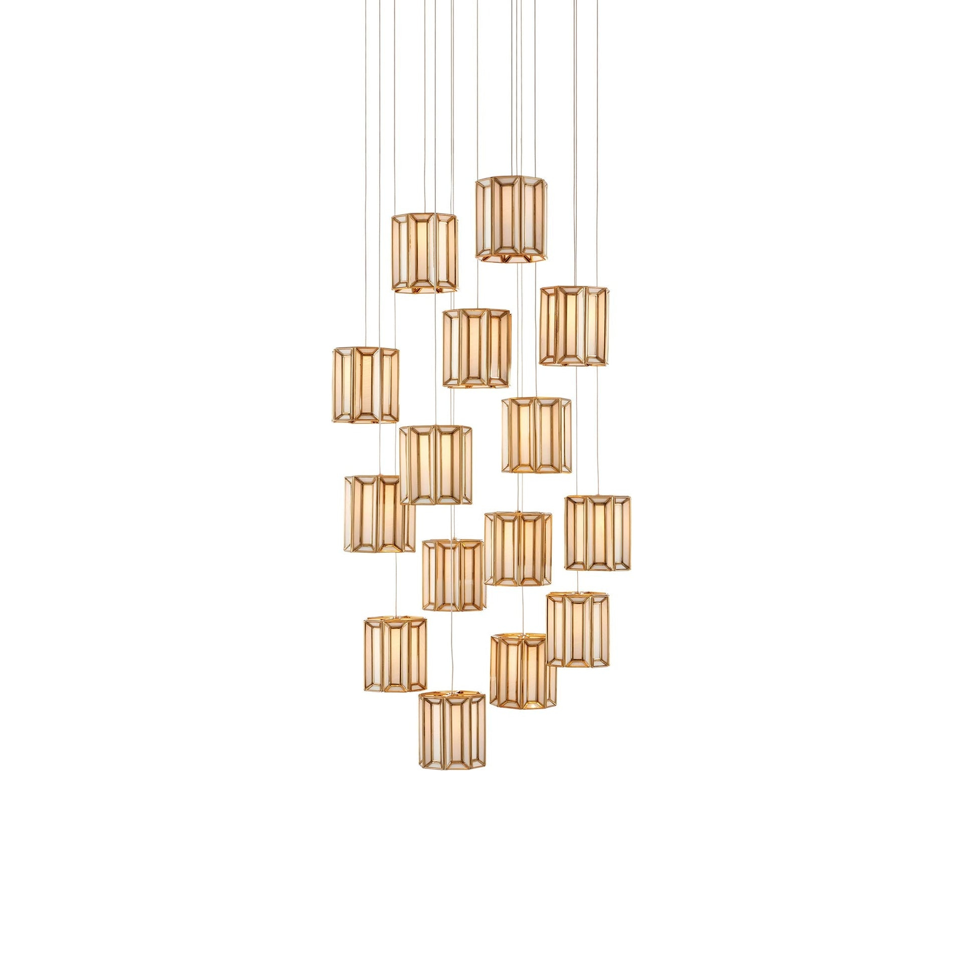 Antique Brass and Frosted Glass 15-Light Pendant