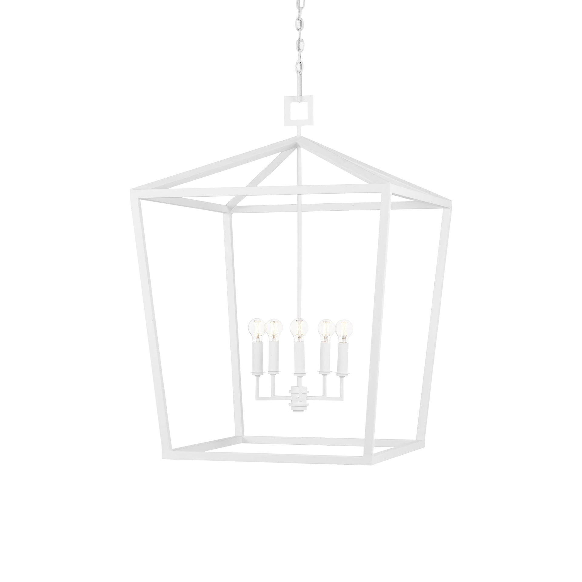 Gesso White Hammered Wrought-Iron 4-Light Chandelier