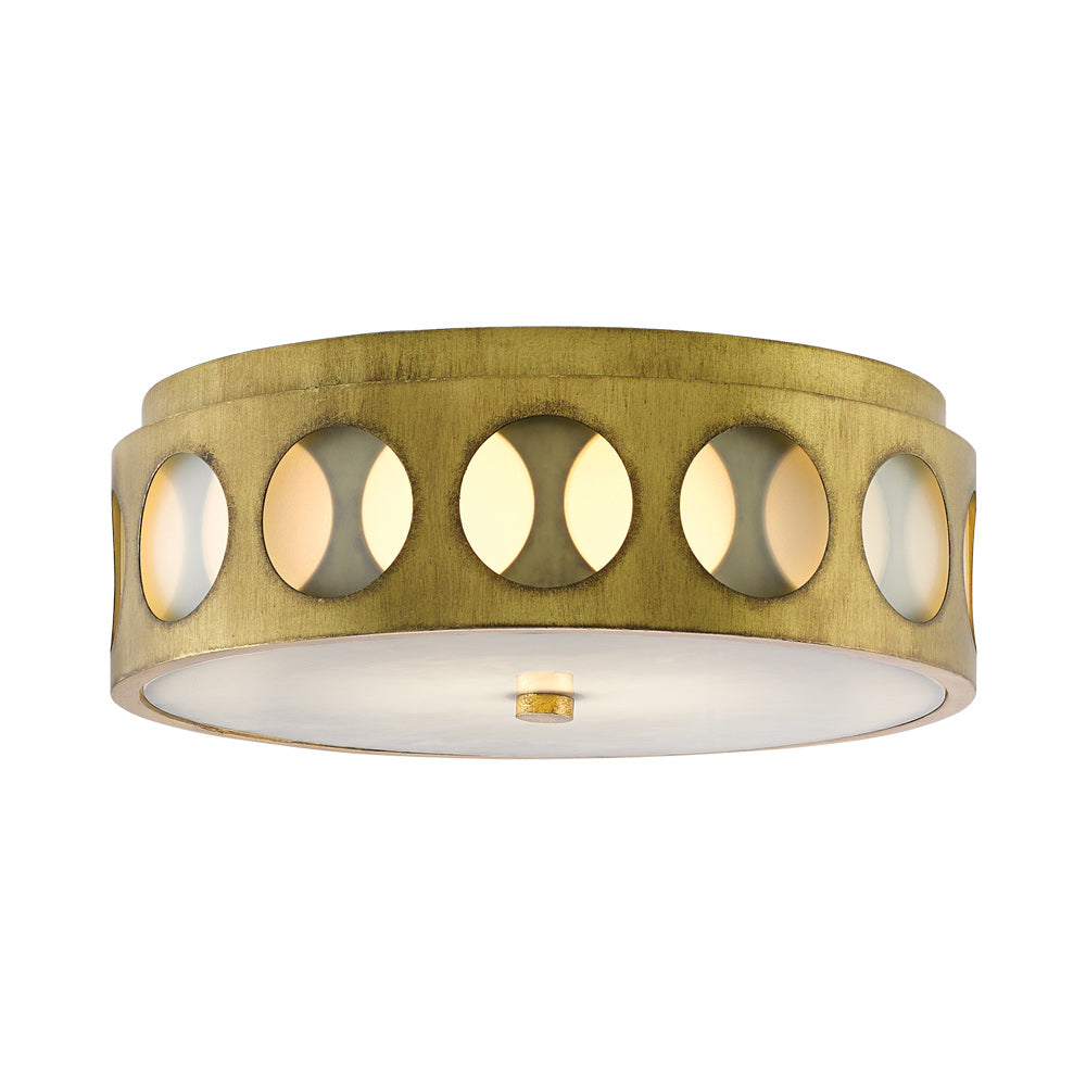 Elegant Brass and White Glass Drum Flush Mount Light